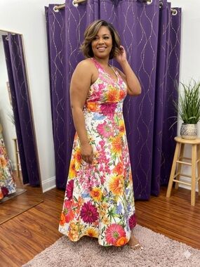 Floral Halter Maxi Dress in Bright Multi